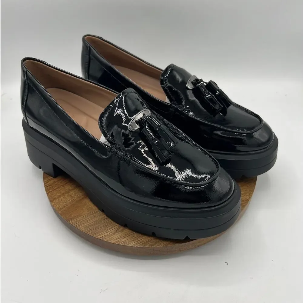 Naturalizer Nieves Black Patent Tassel Lug Sole Loafers Size 9